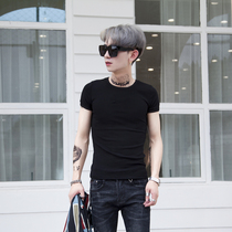 Summer new mens round collar black short sleeve Korean version Body Tight students 100 hitch-Modale pure cotton T-shirt