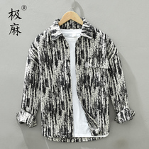Extremely hemp vintage old snow pattern casual long sleeve shirt men loose youth literary and artistic Joker coat tide
