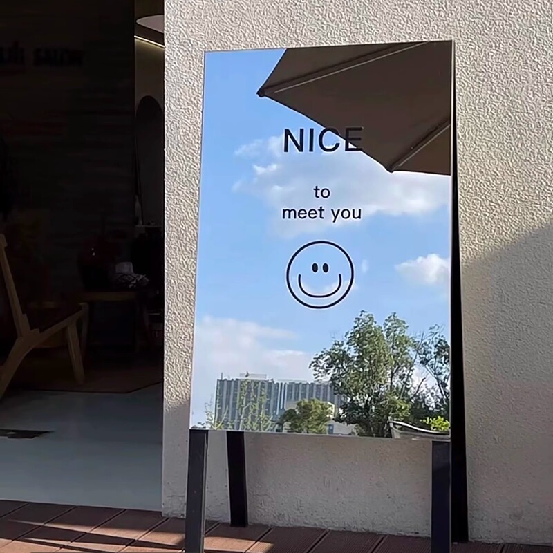 3D Stainless Steel Mirror Minimalist Floor-Standing Mirror Shop Sign Internet Celebrity Billboard Korean Instagram Outdoor Shooting