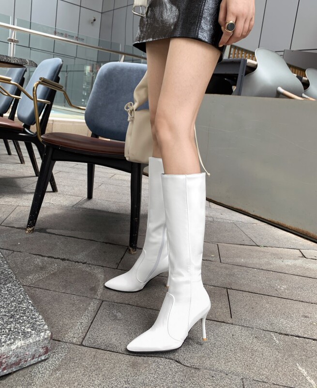 34-45 Women's Boots Korean Style High Boots Zipper Mid-Calf Boots Large Size Women's Stiletto High Heels Over-The-Knee Boots Riding Boots