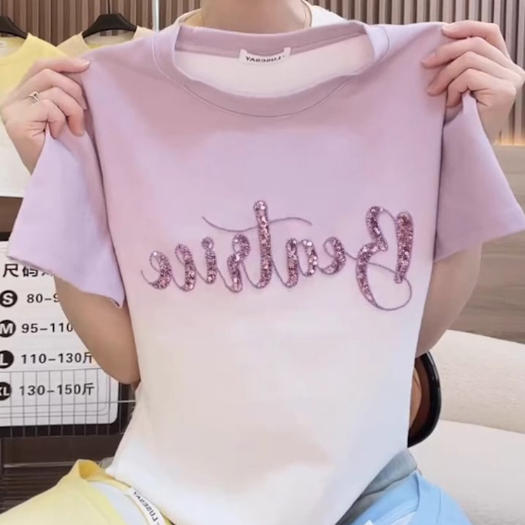 2026 Summer New European Style Versatile Round Neck Short-Sleeve Gradient Top Super Nice Letter Print Design T-Shirt