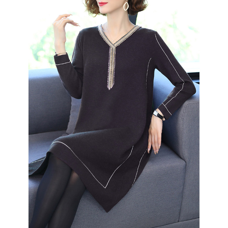 Mother spring dress elegant middle-aged and elderly women's autumn and winter mid-length sweater skirt middle-aged women's slim over-the-knee skirt