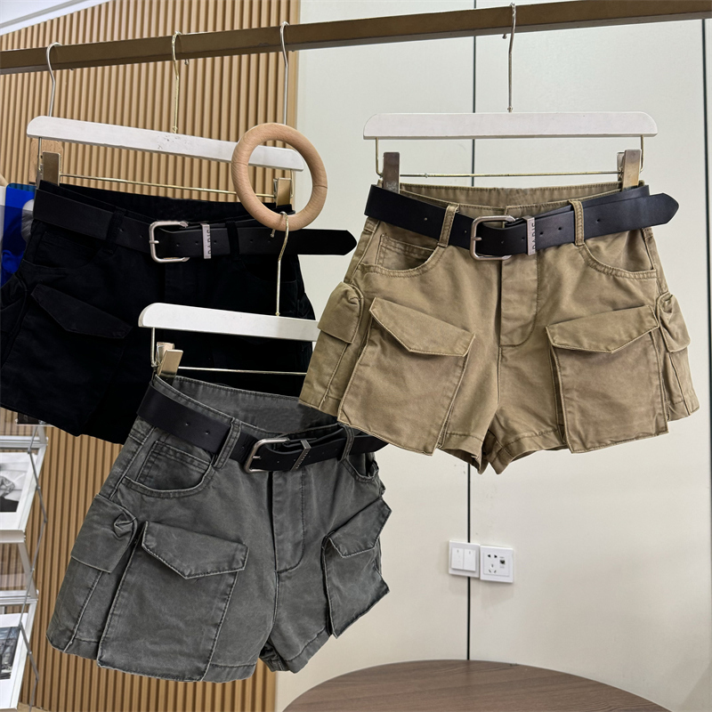 American-Style Spicy Girl Washed Vintage Workwear Style Slimming and Age-Reducing Shorts Hot Pants for Women Casual Versatile Trendy