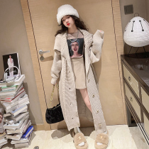 Girls autumn and winter knitted cardigan jacket new mid-length Korean style foreign style childrens lapel sweater lazy style wool