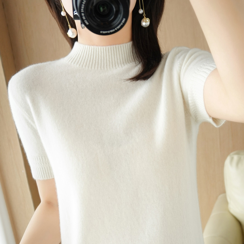 2025 New Half-High Collar Mid-Sleeve Base Shirt Thin Sweater for Women Loose Knit Top Short-Sleeve Shirt for Spring, Autumn, and Winter Layering 2025 New Half-High Collar Mid-Sleeve Base Shirt Thin Sweater for Women Loose Knit Top Short-Sleeve Shirt for Spring, Autumn, and Winter Layering