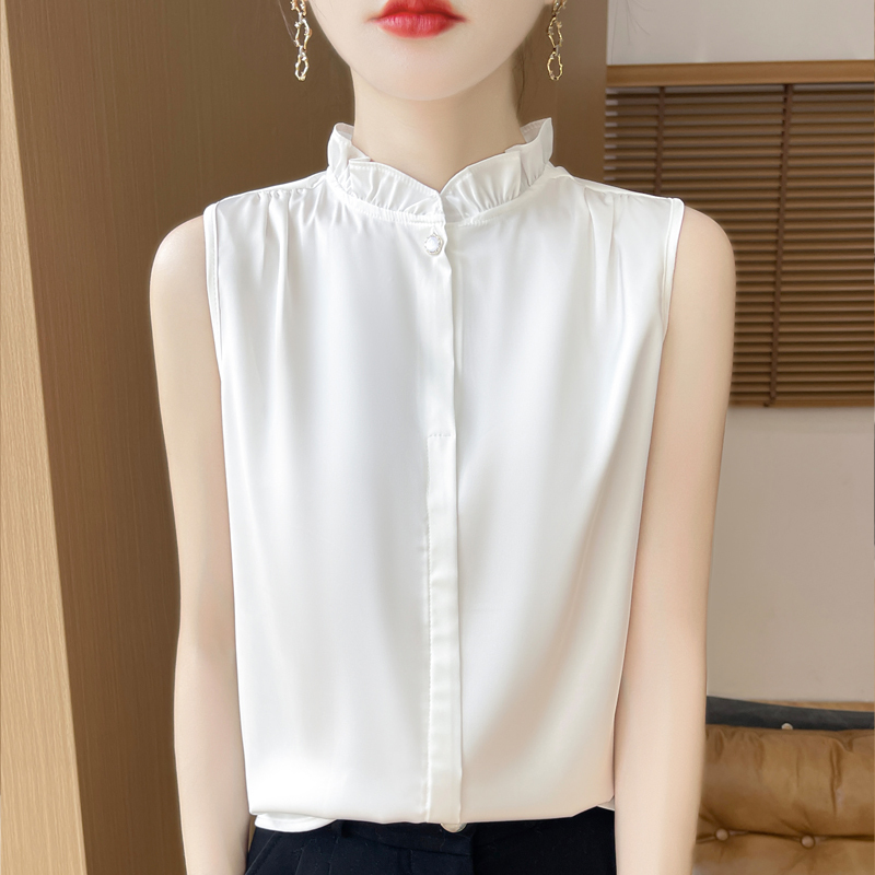 French-Style Sleeveless Ruffle Collar Base Layer 2026 Summer New Satin Ruffle Shirt Top with a High-End Feel Tank Top