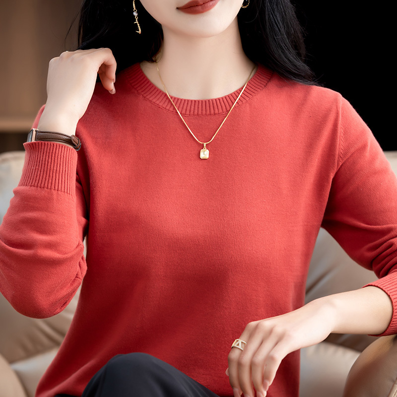 100% Pure Cotton Knit Sweater for Women 2025 Spring and Autumn Thin Round Neck Long Sleeve Sweater Solid Color All-Cotton Top