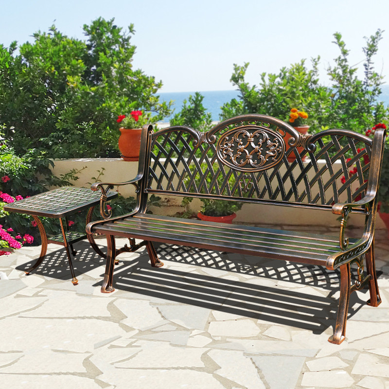 Outdoor Park Bench Outdoor Courtyard Garden Iron Cast Aluminum Leisure Chair Park Plaza Rest Long Armchair