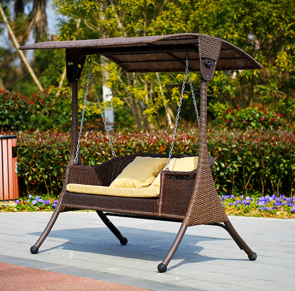 Outdoor Swing Set SWING CHAIR BALCONY RATTAN CHAIRLIFT BASKET SOFA ADULT CRADLE CHAIR DOUBLE PATIO ROCKING CHAIR IRON ART FURNITURE INNATE