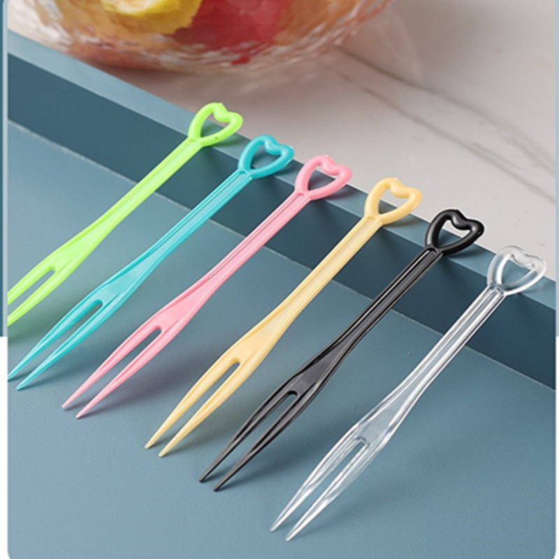 Disposable fruit fork individually packaged plastic fork transparent KTV commercial love fruit fork dessert cake fork