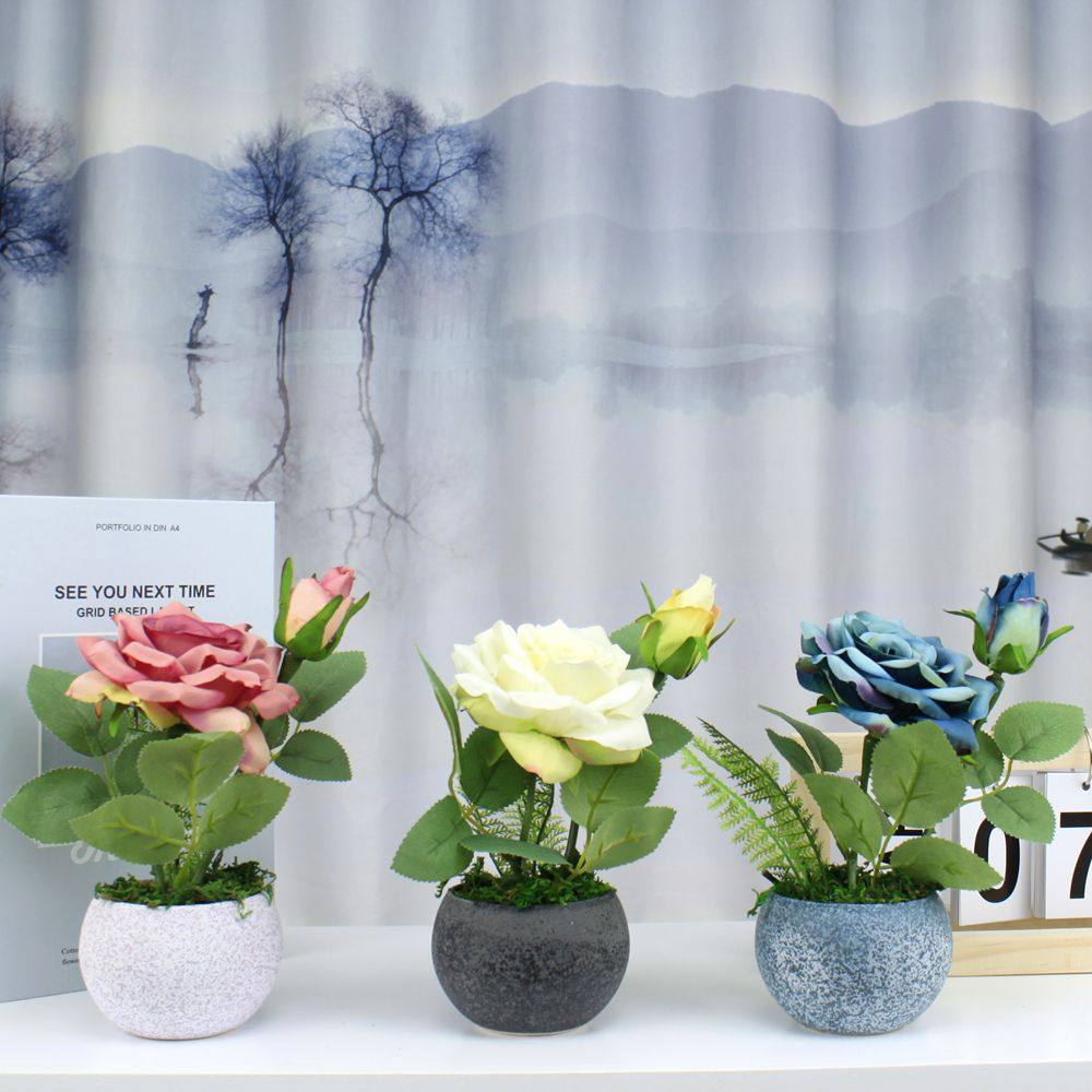 Simulation rose small bonsai photography props home decoration flower fake flower desktop potted balcony flower arrangement