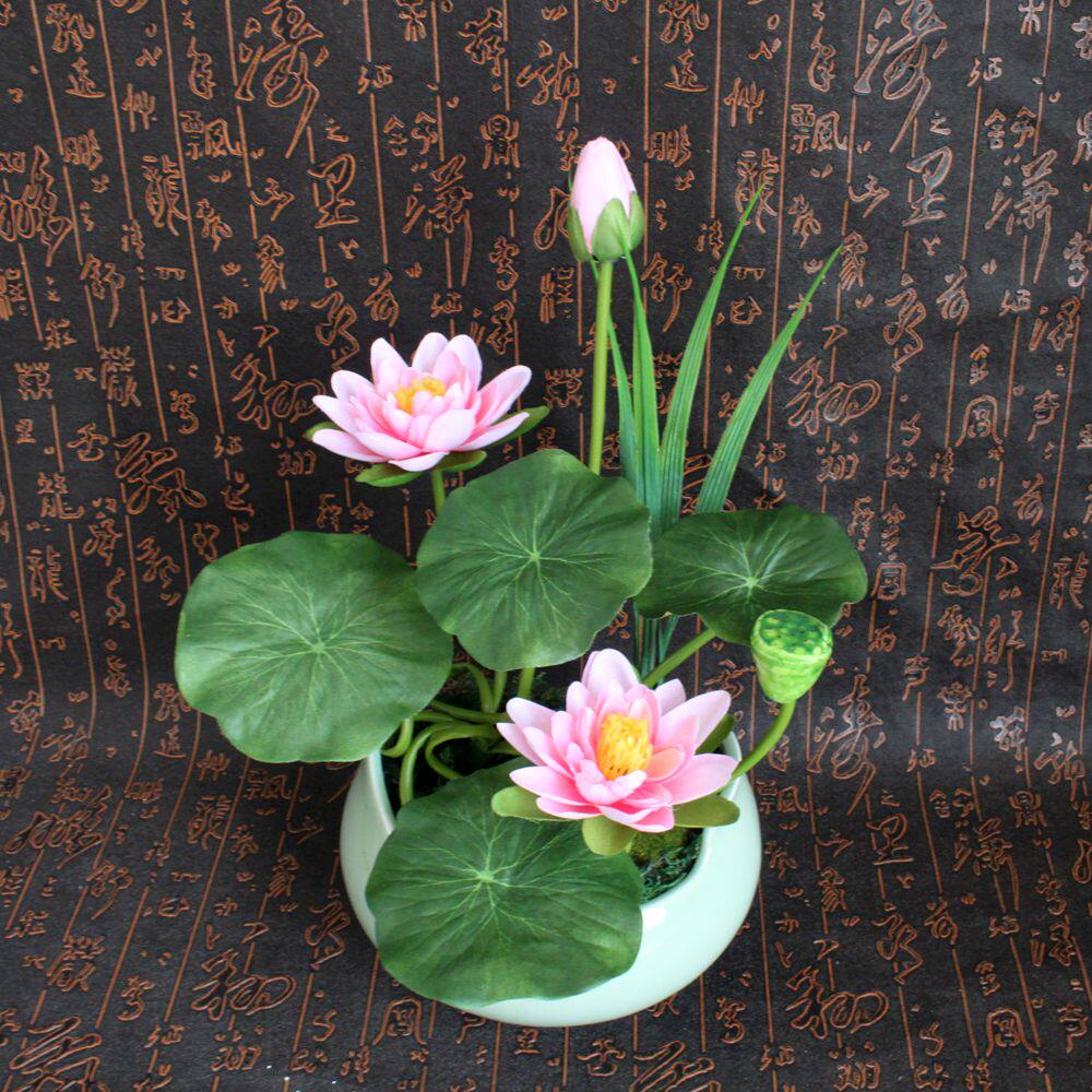 Lotus decorative flower home furnishing antique art ornaments fake flower TV cabinet bedside table simulation flower for Buddha lotus