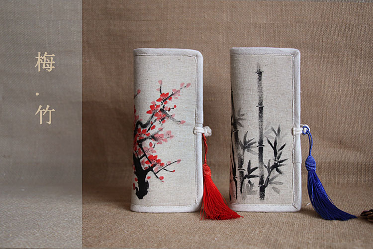 Đặc biệt hàng ngày [fo Le Yuan] vẽ tay nữ túi phong cách Trung Quốc cotton và ví lanh ví dài bóp nam