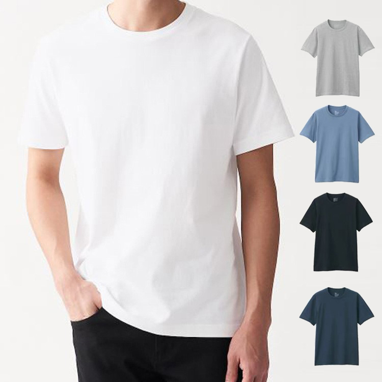 Men's Japanese-Style Unprinted Heavy Cotton Jersey Knit Seamless Crew Neck Straight Short-Sleeve T-Shirt Base Layer