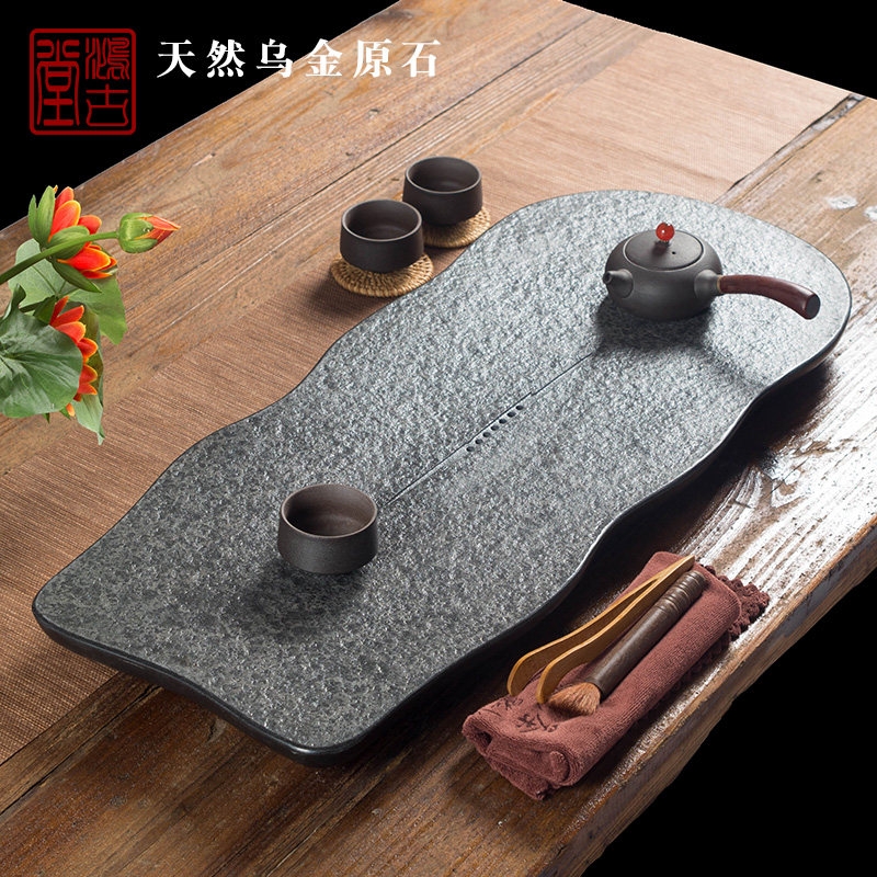 Black gold stone tea tray home simple black gold stone tea sea large small drainage stone tea table stone tea tray personality - Taobao