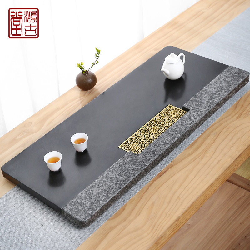 Natural black stone tea tray household simple modern stone tea table size stone tea sea light luxury tea set tray