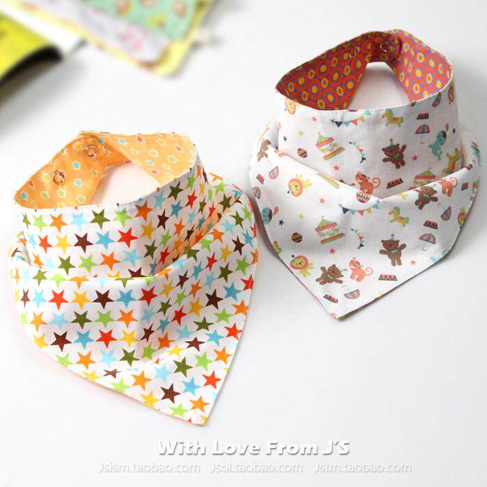 South Korea imported baby saliva towel pure cotton thin triangle towel double layer double color spring and autumn