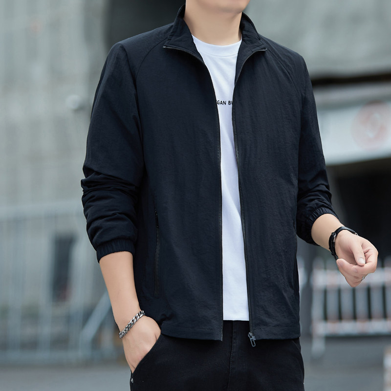Spring and Autumn Men's Jacket 2026 New Trendy Brand Thin Solid Color Windbreaker Casual Stand Collar Sports Jacket Spring and Autumn Men's Jacket 2026 New Trendy Brand Thin Solid Color Windbreaker Casual Stand Collar Sports Jacket