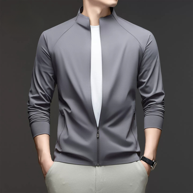 Stand Collar Jacket for Men, High-End Seamless Loose Fit, Spring and Autumn Casual Men's Outdoor Sports Cycling Jacket, Solid Color Trendy Coat Stand Collar Jacket for Men, High-End Seamless Loose Fit, Spring and Autumn Casual Men's Outdoor Sports Cycling Jacket, Solid Color Trendy Coat
