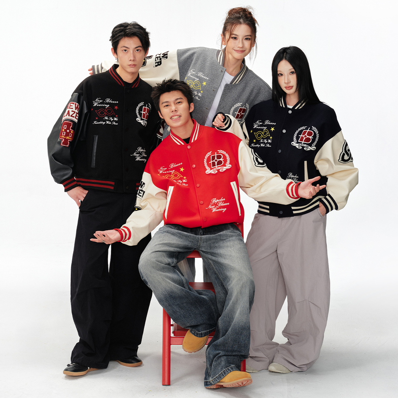 Bipolar Disconnect Color-Block Baseball Jacket American Embroidery Vintage Sports Coat Unisex