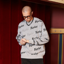 BIPOLAR Alphabet Jacquard Full Print Sweater Country Tide Autumn New Hip-hop Street Loose Round Collar Needlework Jersey Man