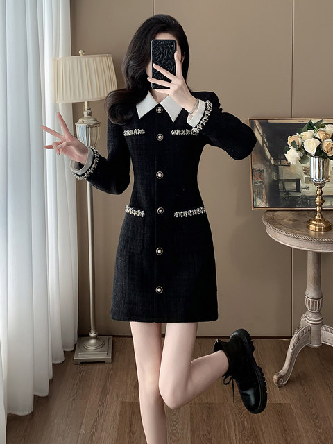 Korean-Style Fashionable Hepburn-Inspired Little Black Dress for Petite Wealthy Girls, Chanel-Style Dress with a High-End Feel
