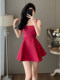 Summer Youthful and Fashionable Sweet Little Fragrance Style Pure and Sexy Off-Shoulder Dress for Women, French Bow Strap Dress