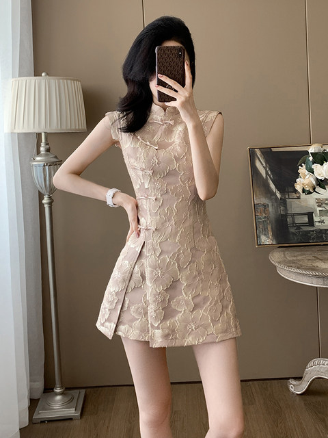 Summer Socialite Style Fashion New Chinese Style National Style Suit Women's Shorts Stylish Elegant Sleeveless Improved Cheongsam Two-Piece Set