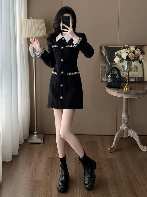 Korean-Style Fashionable Hepburn-Inspired Little Black Dress for Petite Wealthy Girls, Chanel-Style Dress with a High-End Feel