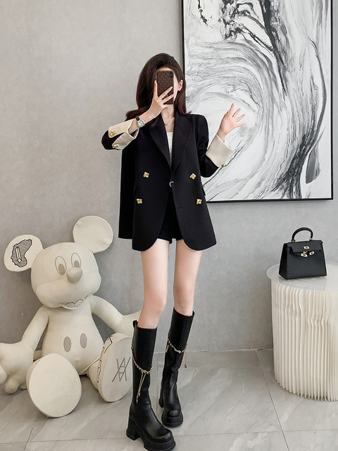 Long-Sleeved Korean Style Goddess-Style Loose-Fitting Casual Versatile Blazer for Women, Autumn and Winter High-End Street Style Small Suit