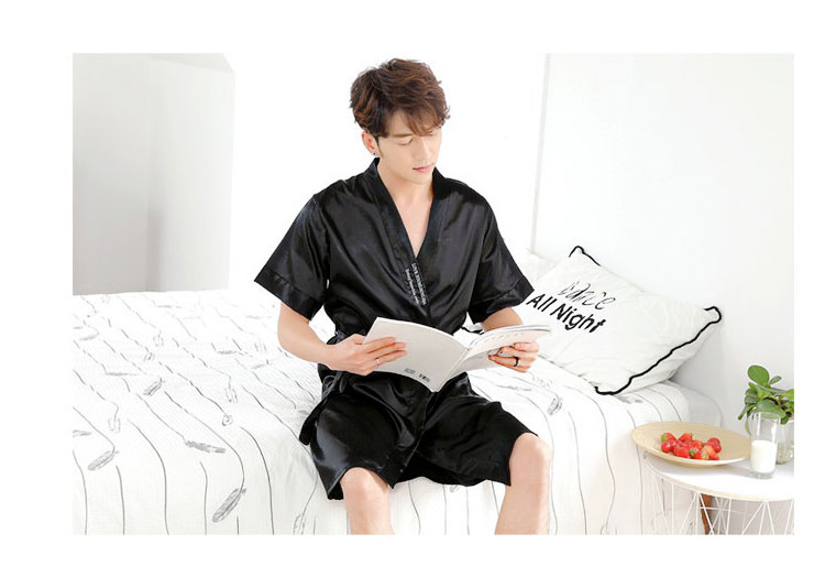Áo ngủ nam mùa hè phần mỏng băng lụa mùa xuân và mùa hè mùa hè đồ ngủ lụa áo choàng tắm áo choàng Hàn Quốc dịch vụ nhà giản dị