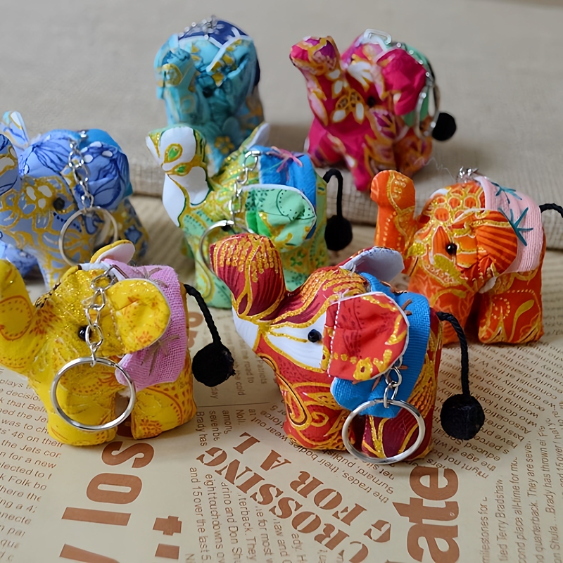 Thai Floral Cloth Elephant Keychain Key Ring Bag Pendant Souvenir Holiday Birthday Gift Xishuangbanna Gift