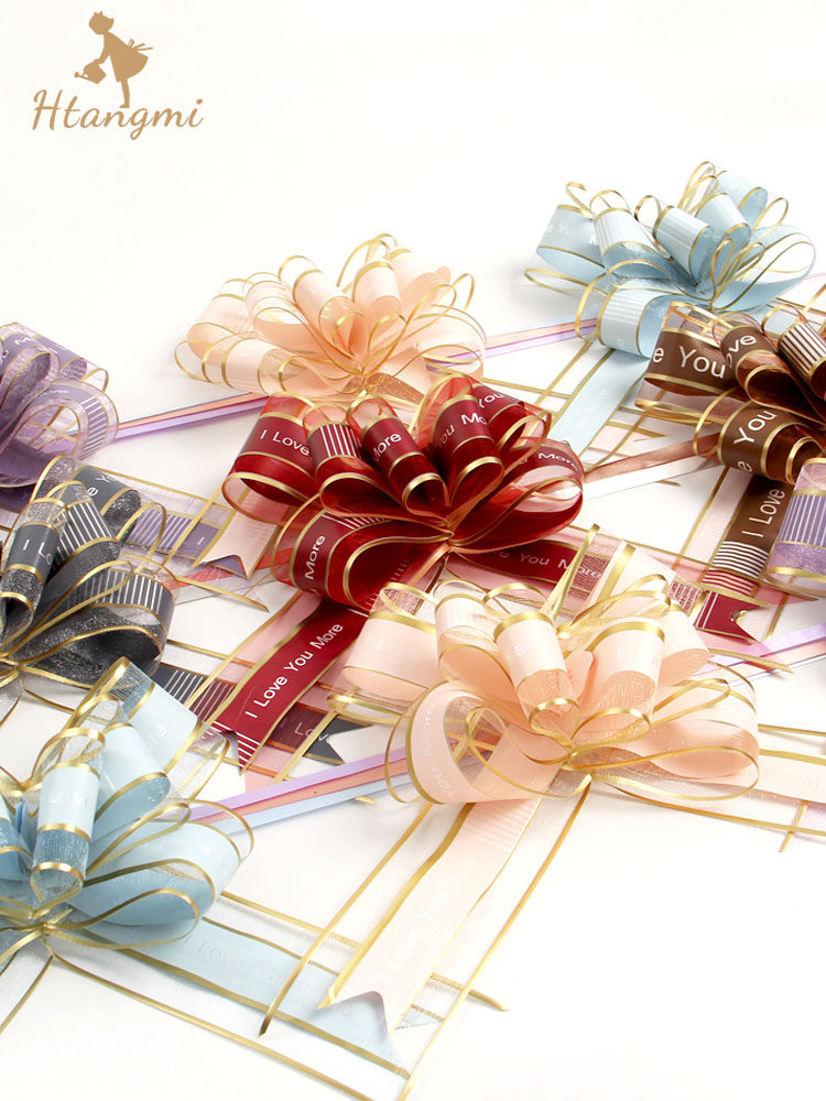 Chiffon big pull flower door gift decoration pull flower color belt large lazy draw flower bow Wedding room decoration supplies