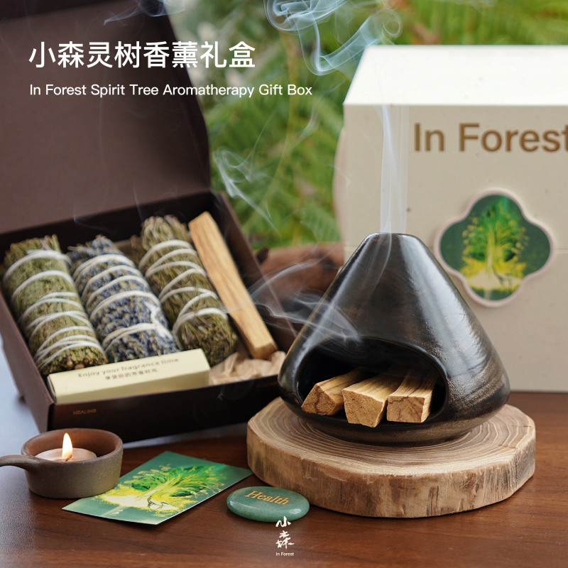 Inforest [Spiritual Tree Incense Gift Box] Fireless Incense Burner Cedar Sacred Wood Lavender Holiday Gift