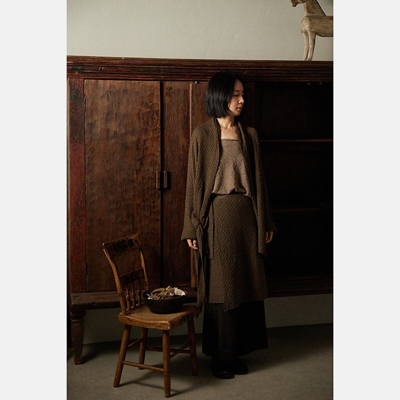 Say Ya【Peace of Mind】Earth's Vein Buttonless Three-Dimensional Jacquard Fine-Spun Cashmere Jacket/Can Be Tied with a Belt