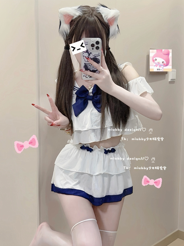 Miubby'Home Cat Sailor' Japanese-Style Soft Girl Sailor Collar Jk Style Pure Desire Pajamas Girl's Home Wear Set Miubby'Home Cat Sailor' Japanese-Style Soft Girl Sailor Collar Jk Style Pure Desire Pajamas Girl's Home Wear Set