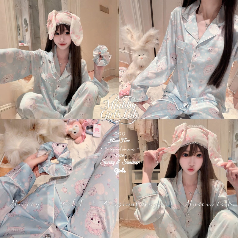 Miubby'Sweet Dream Baby Sheep' Spring/Summer Japanese Style Soft Cute Print Pure Desire Ice Silk Homewear 2026 New Model