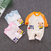 Spring and autumn baby male jumpsuit cotton newborn clothes female baby ha clothes Net red cute pajamas set autumn clothes