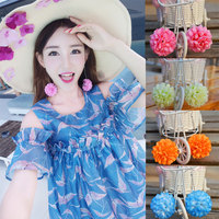 Seaside vacation beach earrings long flower earrings ear clips without pierced ears sweet temperament bohemian earrings for women