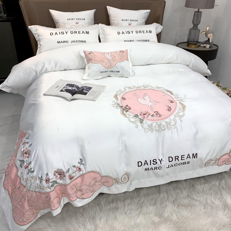 Four-piece set of summer ice silk 60 princess wind quilt cover simple embroidery naked sleeping hat bed sheet bedding