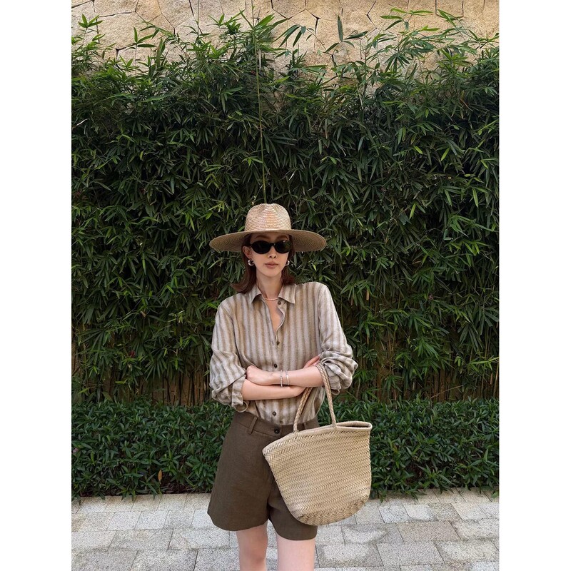Retro Linen Striped Classic Versatile Shirt Urban Old Money Style Simple Elegant Long-Sleeve Casual Sun-Protective Shirt for Women Retro Linen Striped Classic Versatile Shirt Urban Old Money Style Simple Elegant Long-Sleeve Casual Sun-Protective Shirt for Women