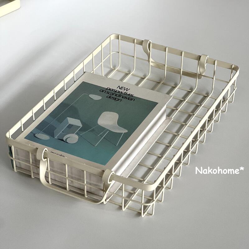Nako* Double-Handle Storage Iron Basket Kitchen Baking Decoration Storage Iron Basket Magazine Snack Grid Basket