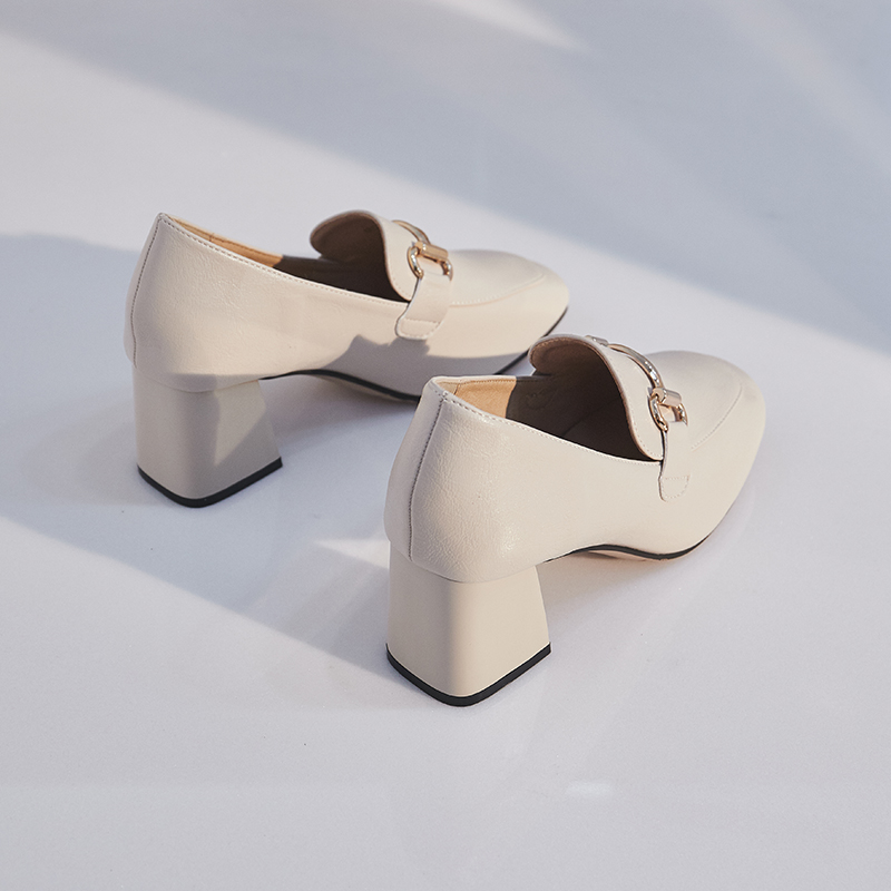 Slipper shoes in spring and autumn 2023 new leather coarse and British wind shoes Lefu heels