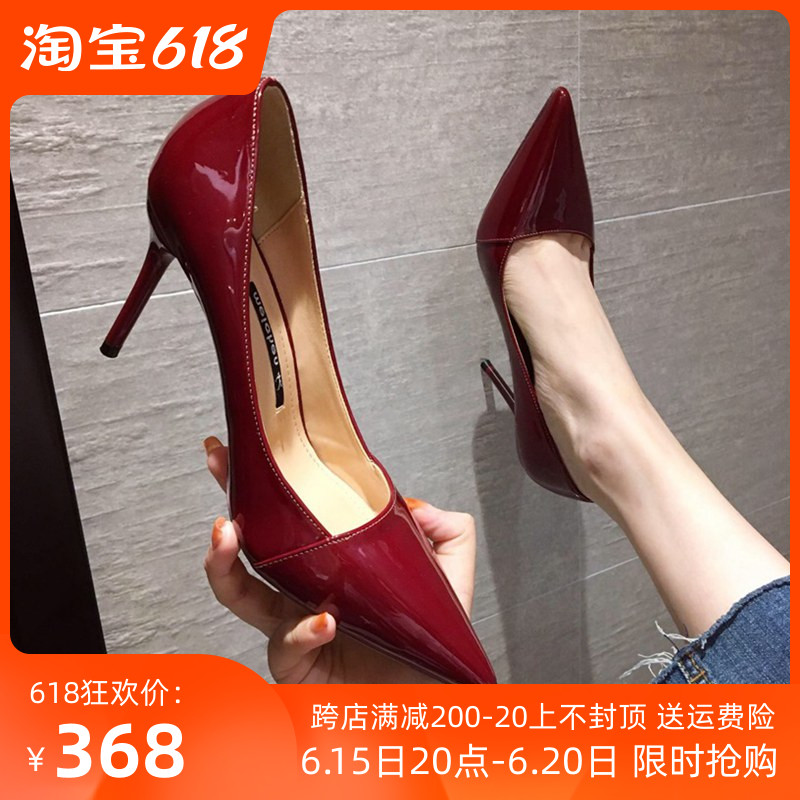 Red High heel Shoe Girls fine with 2022 Spring Fall new Wedding Shoes Temperament 100 Lap No Tiring Toe Single Shoes