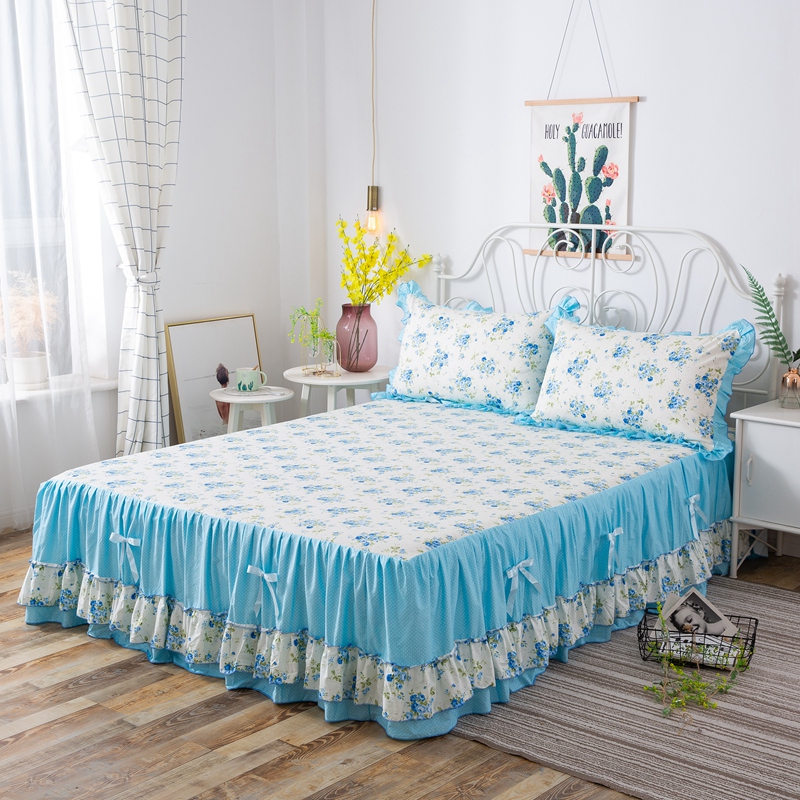công chúa Hàn Quốc nơ bông giường váy một mảnh giường ngủ trải giường trượt bedspread bông váy ren Li Combo - Váy Petti ga giường viền họa tiết