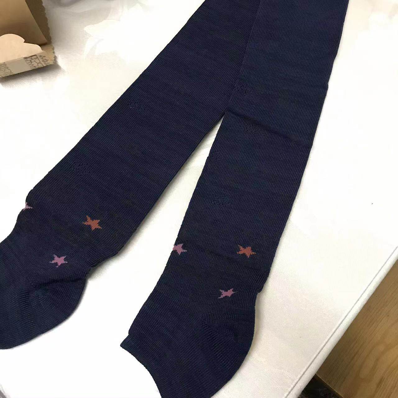 Foreign trade Export original single pure cotton embroidered star Long cylinder Sox woman over knee high cylinder thigh cotton knit son spring and autumn money blue-Taobao