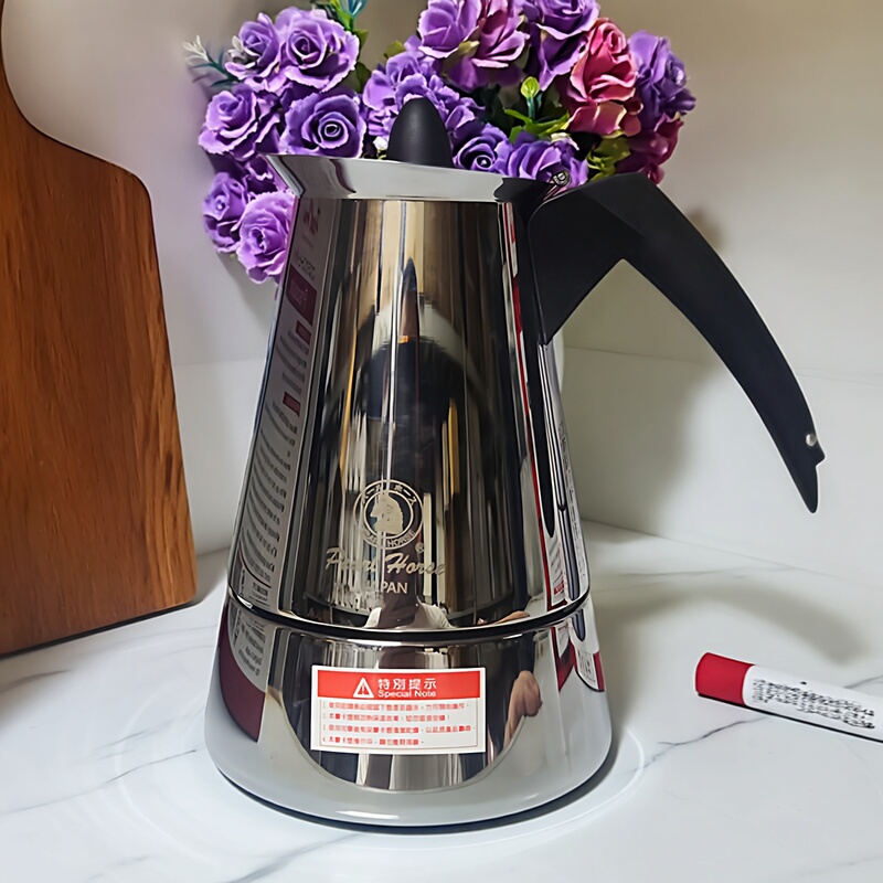 Japan Pearlhorse Bmw Moka Pot, All Stainless Steel, Home Use Espresso Maker, 4 Servings