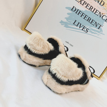 Mink wool shoes women wear the new 2020 burst style plus velvet cotton scoop shoes thick-soled net red pedal Doudou shoes