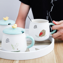 Ceramic water Cup student office mug coffee with lid handle cup microwave heating milk cartoon cute Cup