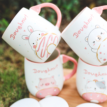 Cute pink ceramic cup girl heart home office breakfast oatmeal belly with cover Cup cartoon Mark cat